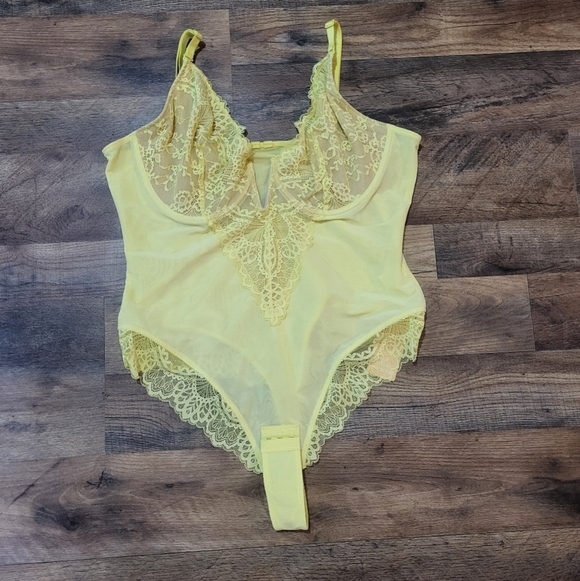 Popilush Yellow Lace V Neck Corset Shapewear Tummy Control Bodysuit Size XXL - Picture 6 of 11